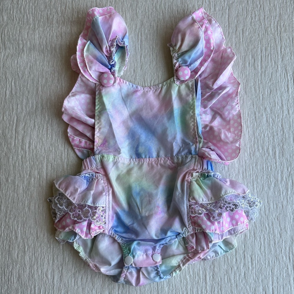 Girls Ruffle Butt Rainbow Sequin Romper